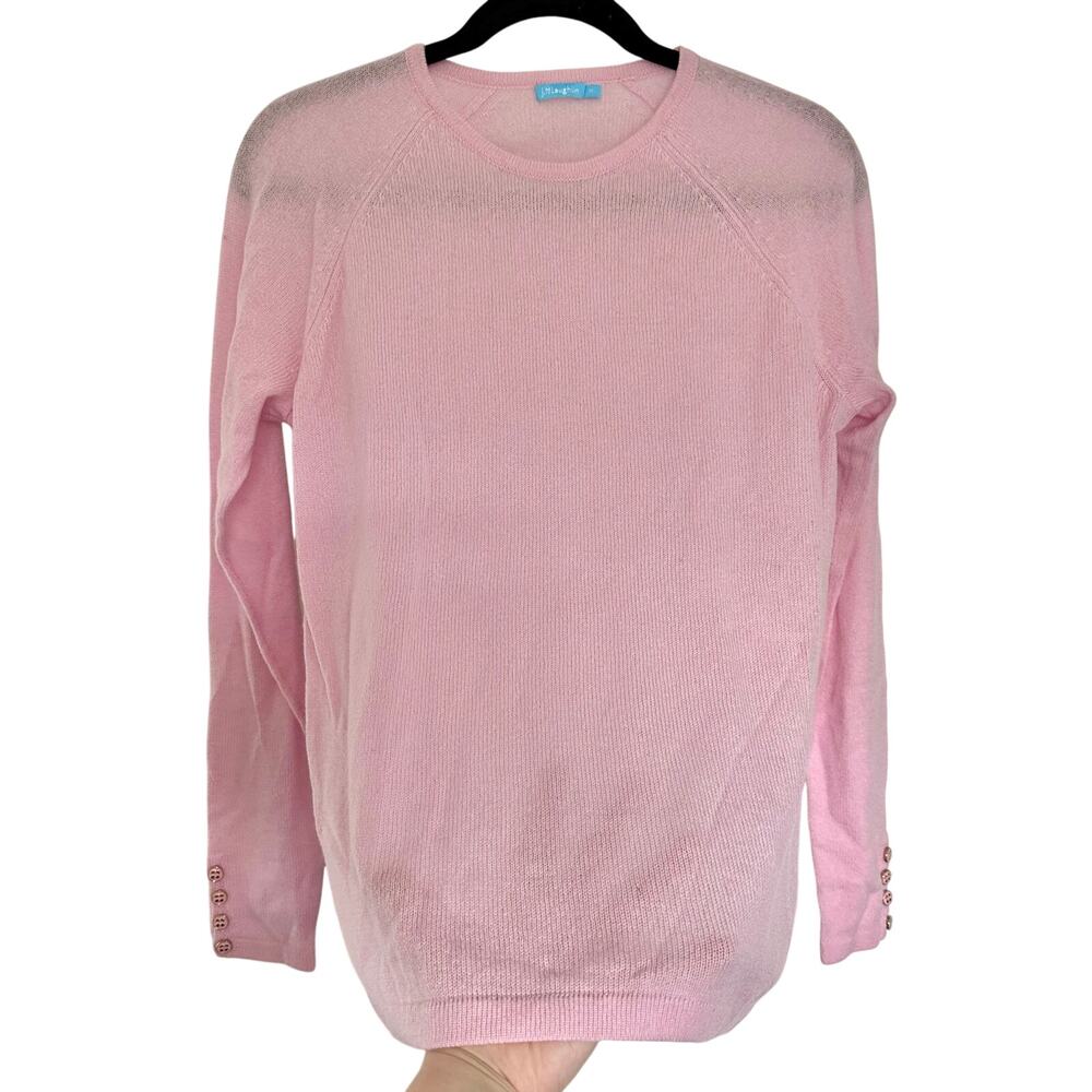 J. McLaughlin M Light Pink Cashmere Crew Neck Sweater Preppy Quiet Luxury Preppy